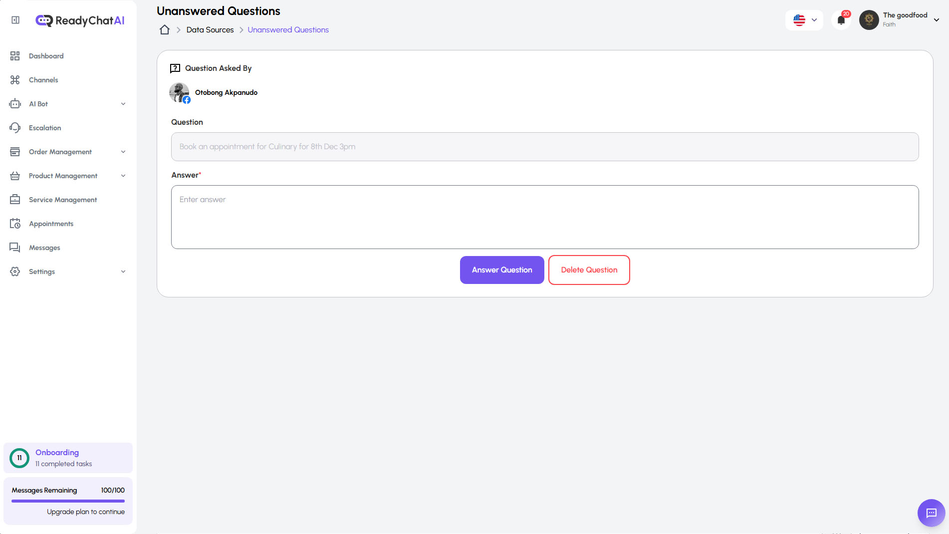 Question Answer Interface