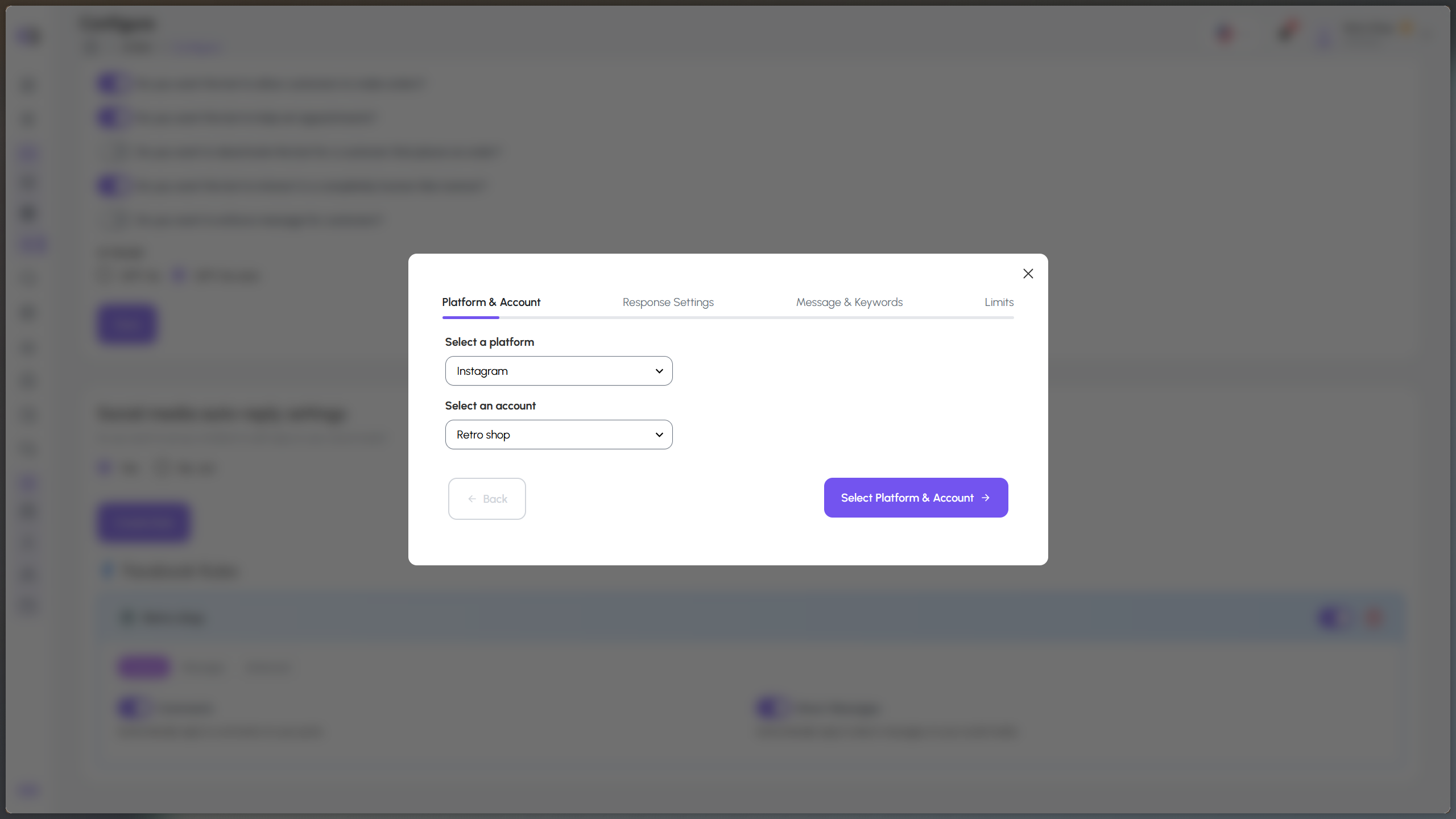 Select Platform and Account
