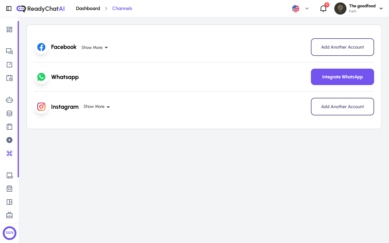 ReadyChatAI Channels Page