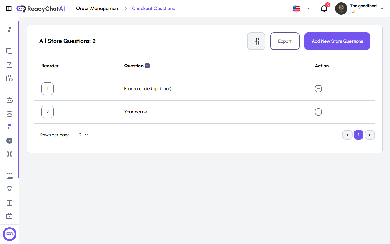 ReadyChatAI Checkout Questions Page