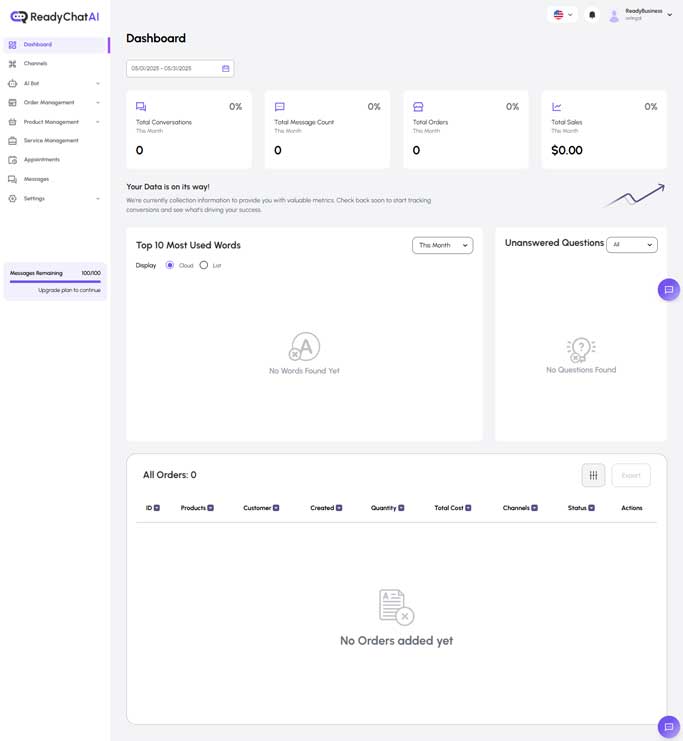 ReadyChatAI Dashboard Interface