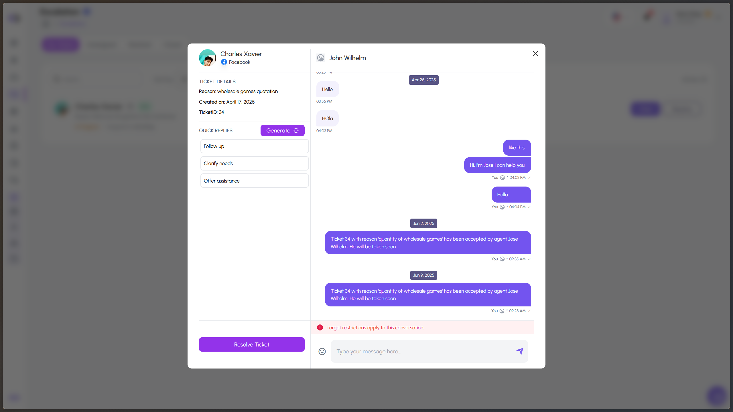 Escalation Chat Modal