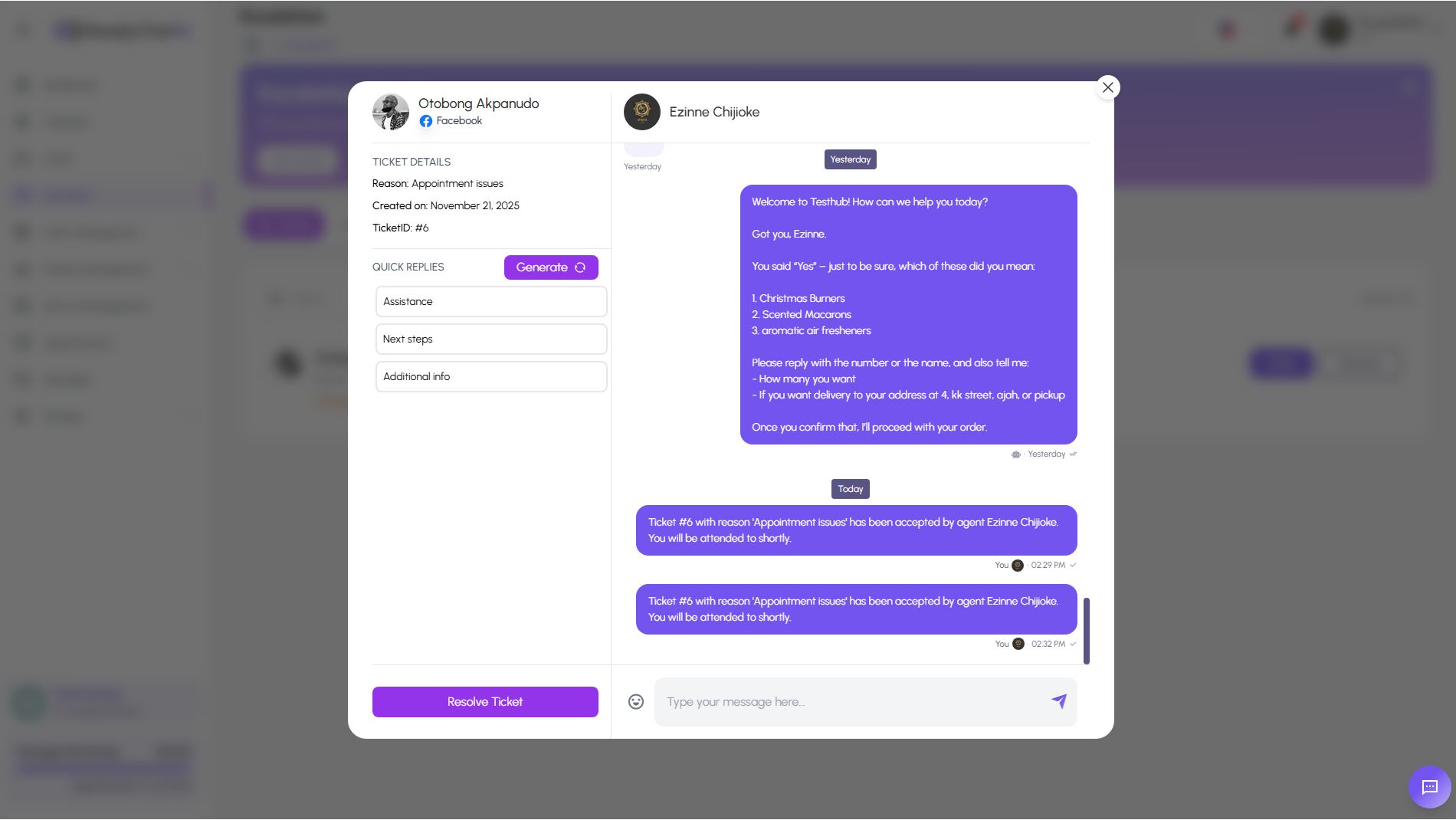 Escalation Chat Modal