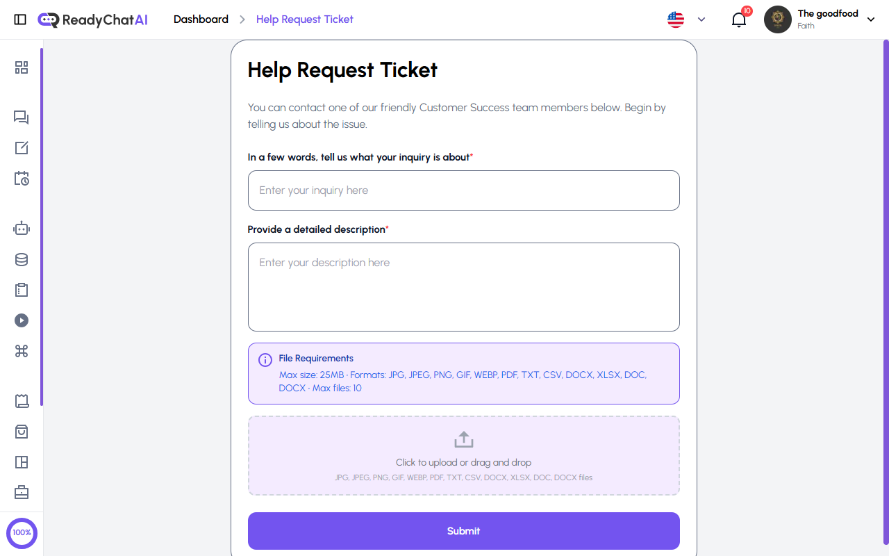 Help Request Ticket Page
