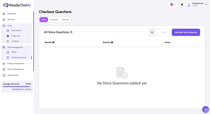 ReadyChatAI Checkout Questions Page