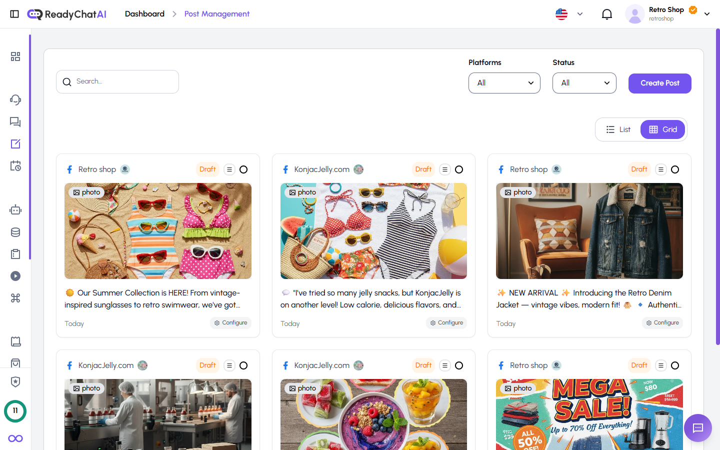 Posts Dashboard Grid View
