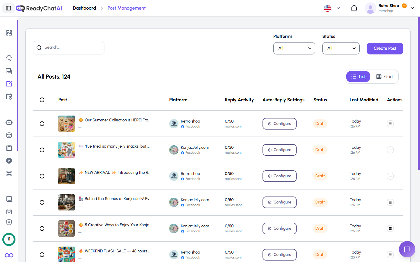 Posts Dashboard List View