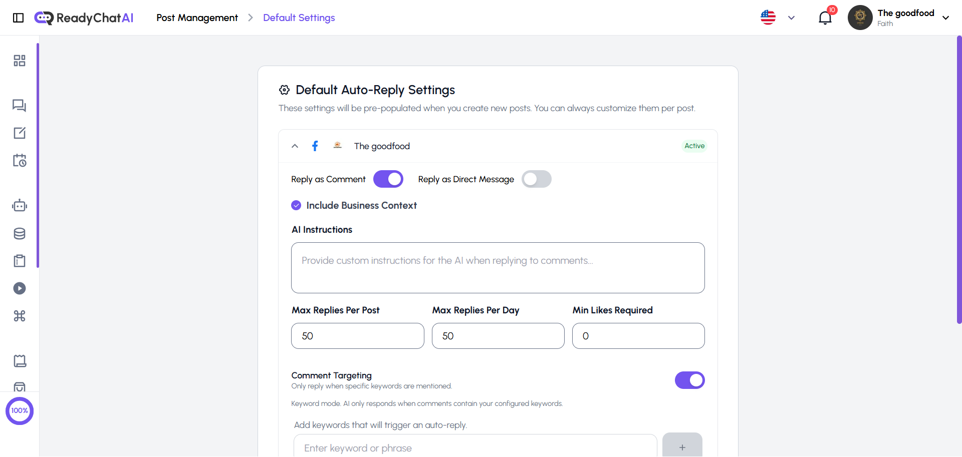 Account Auto-Reply Defaults