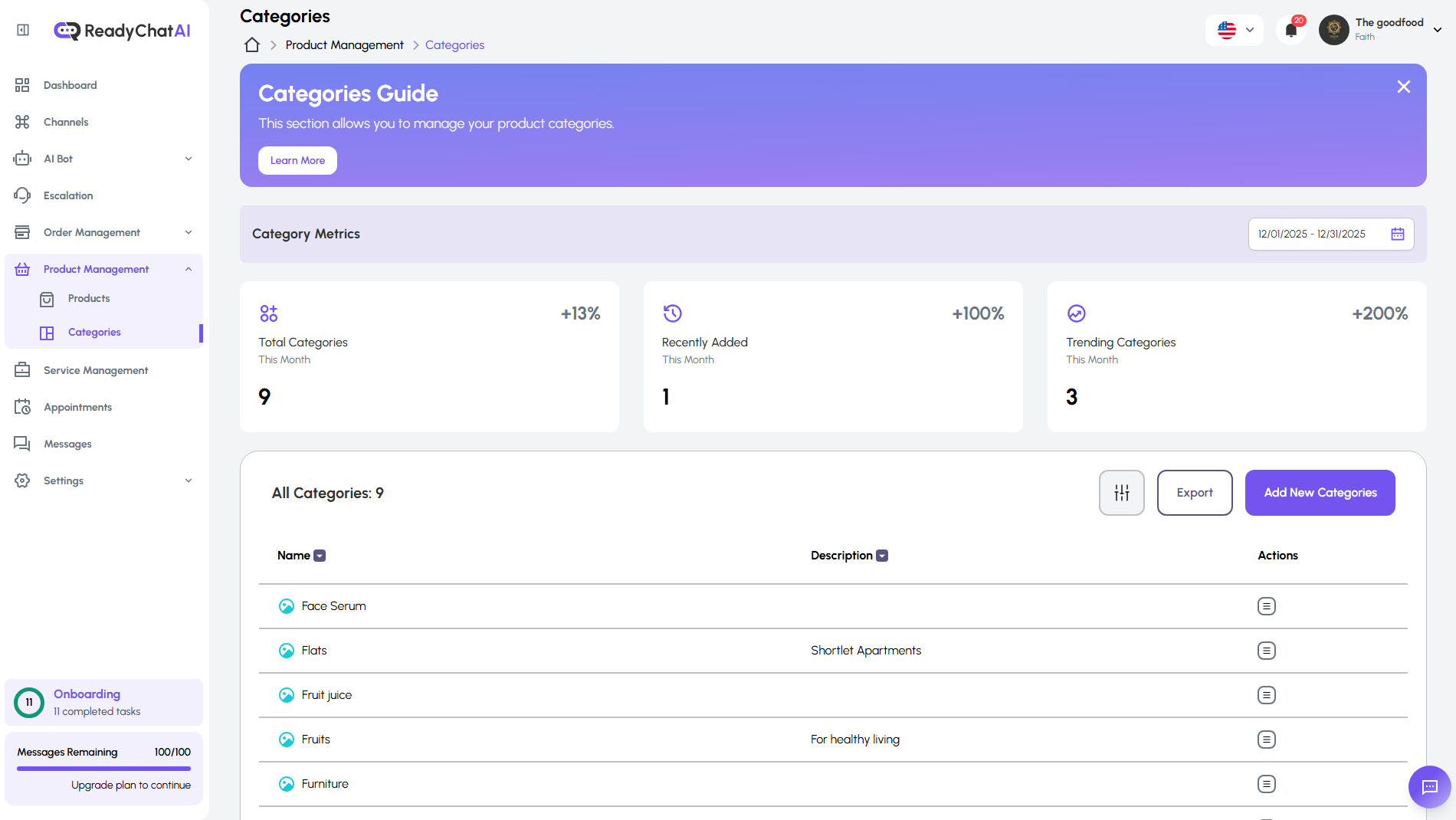 Categories Interface