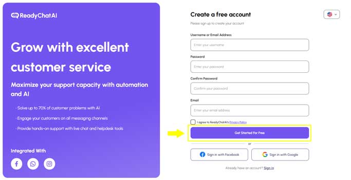 ReadyChatAI Signup Process
