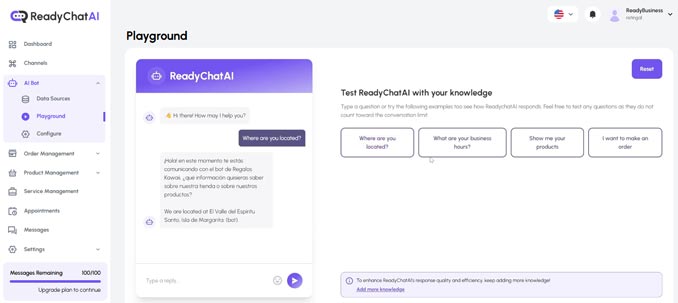 Ejemplo de interacción en la Zona de Pruebas