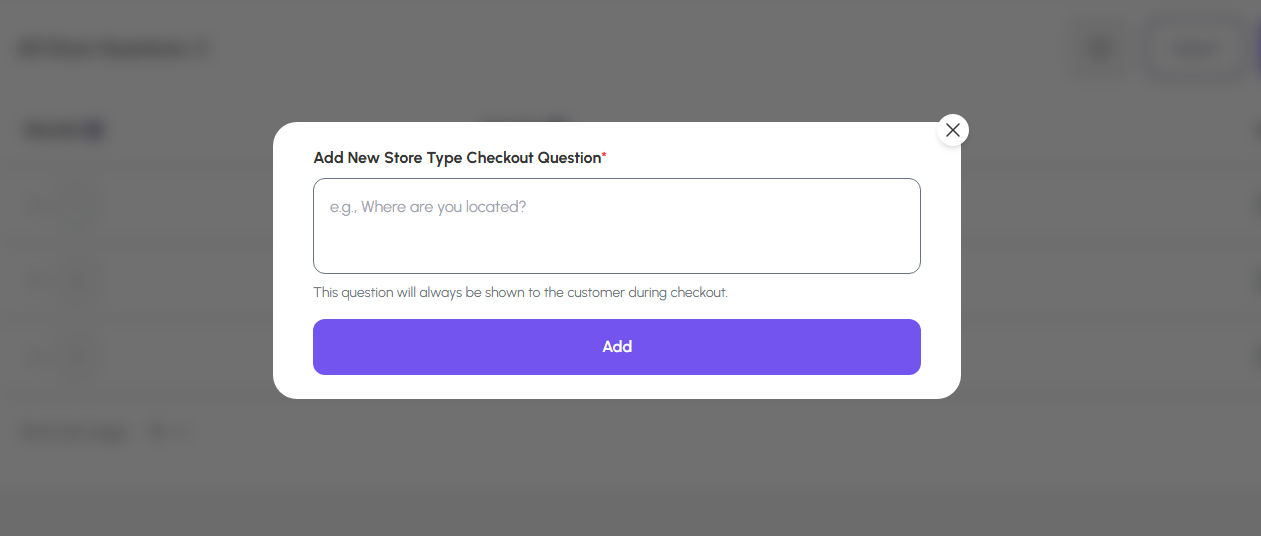 Modal para agregar una nueva pregunta de checkout