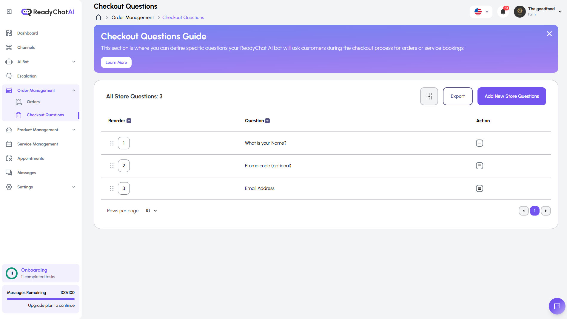 Página de Preguntas de Pago de ReadyChatAI
